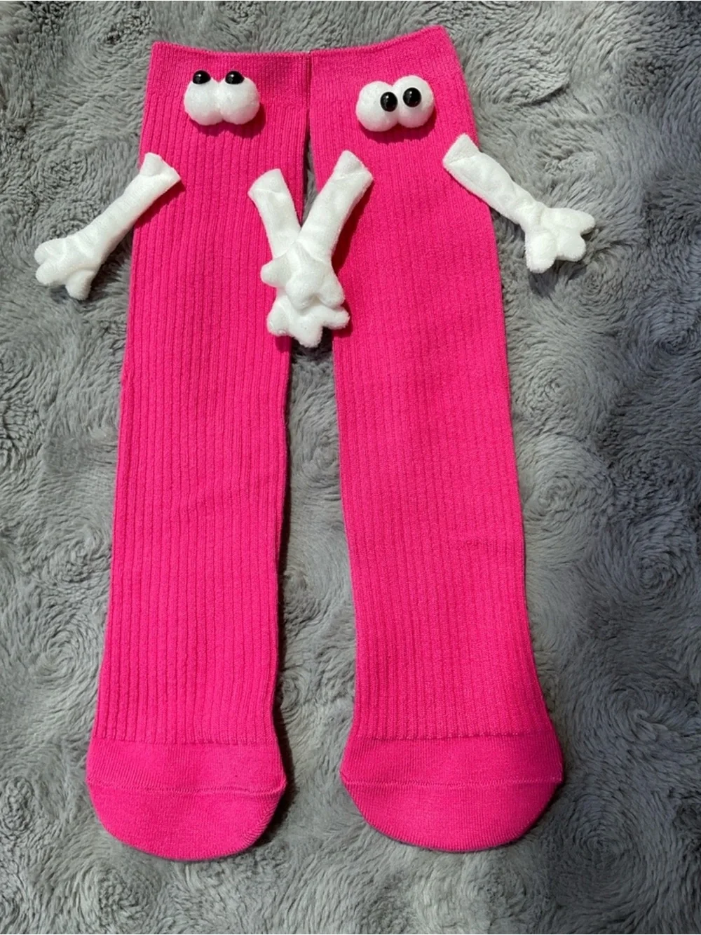 Kids Pink Character Socks with Plush Eyes & magnetic hands that hold each other